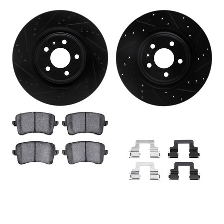 DYNAMIC FRICTION CO 8512-73089, Rotors-Drilled and Slotted-Black w/ 5000 Advanced Brake Pads incl. Hardware, Zinc Coated 8512-73089